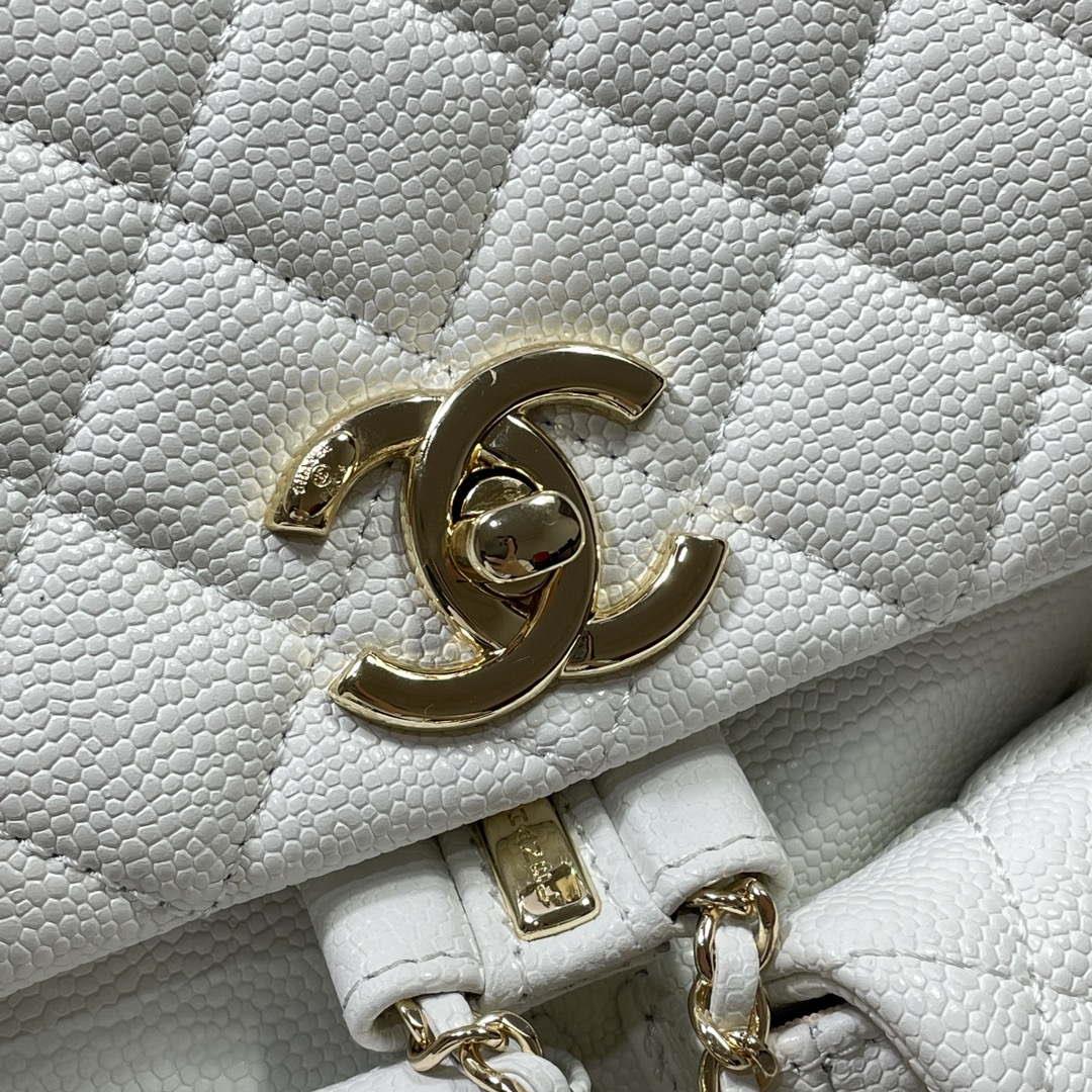 Chanel AS3860 Backpack Grained Shiny Calfskin & Gold-Tone Metal White