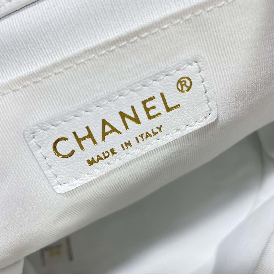 Chanel AS3860 Backpack Grained Shiny Calfskin & Gold-Tone Metal White
