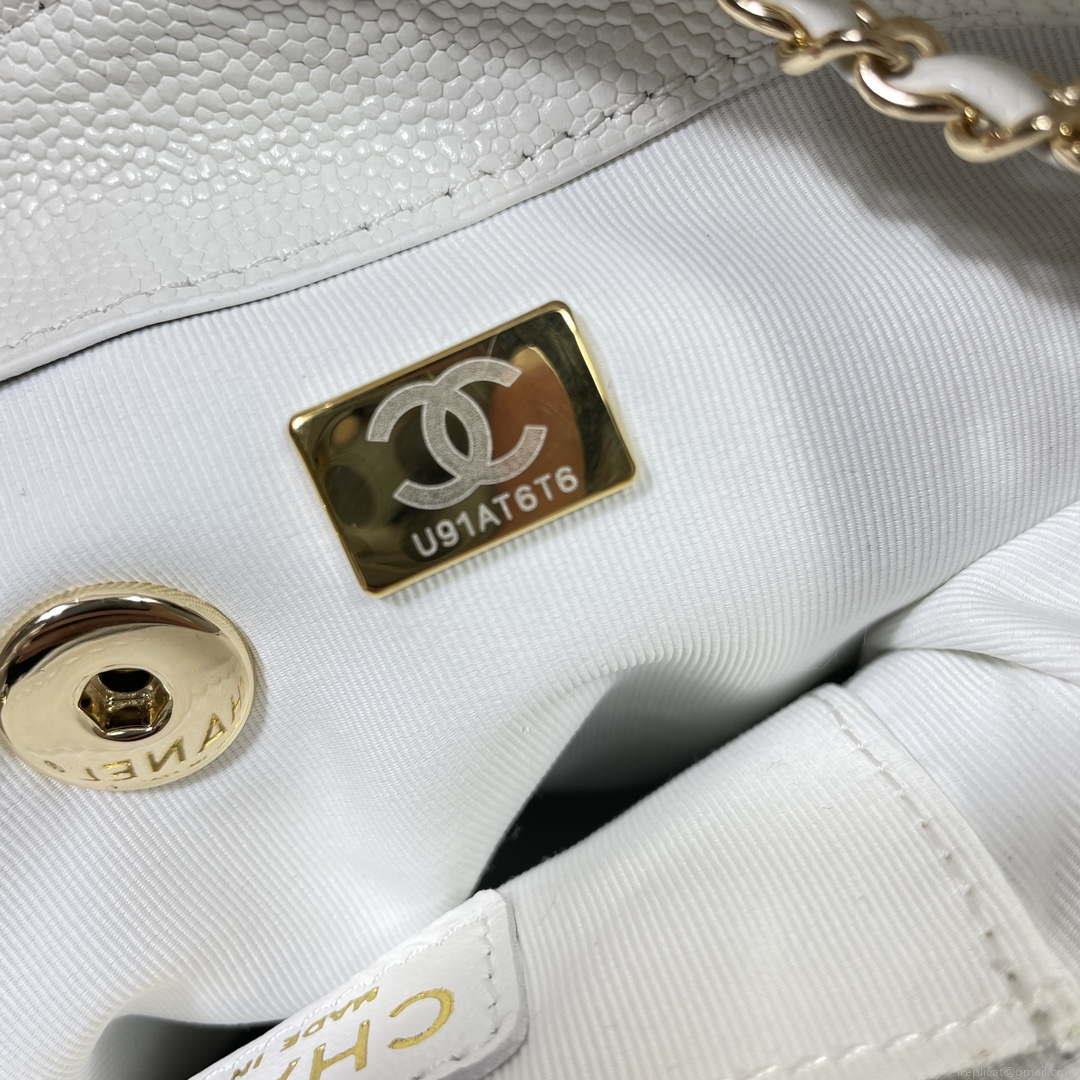 Chanel AS3860 Backpack Grained Shiny Calfskin & Gold-Tone Metal White