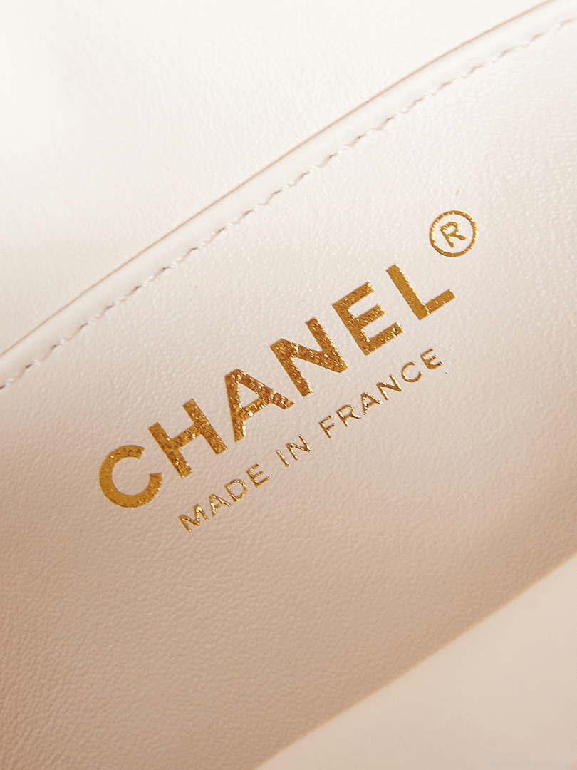 Chanel AS3768 Small Camera Case Lambskin Viscose Weaving White Gold & Beige