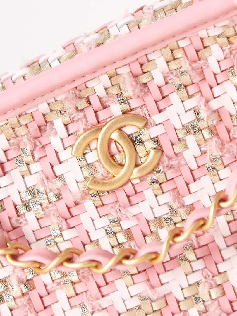 Chanel AS3768 Small Camera Case Lambskin Viscose Weaving Pink & White Gold