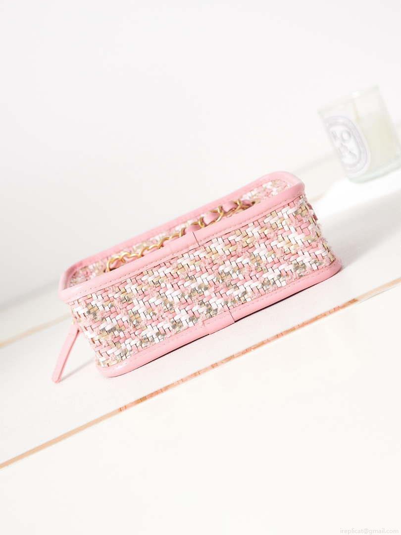 Chanel AS3768 Small Camera Case Lambskin Viscose Weaving Pink & White Gold