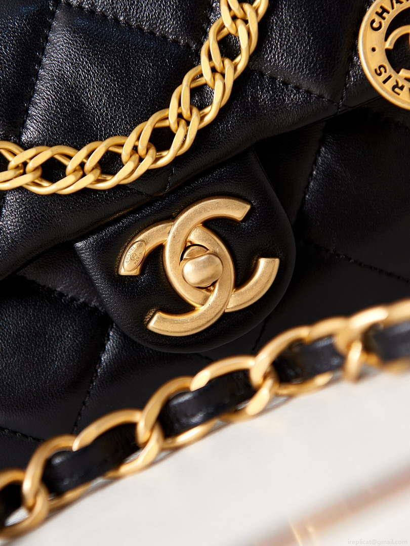 Chanel AS4012 Small Flap Lambskin Bag Black Gold