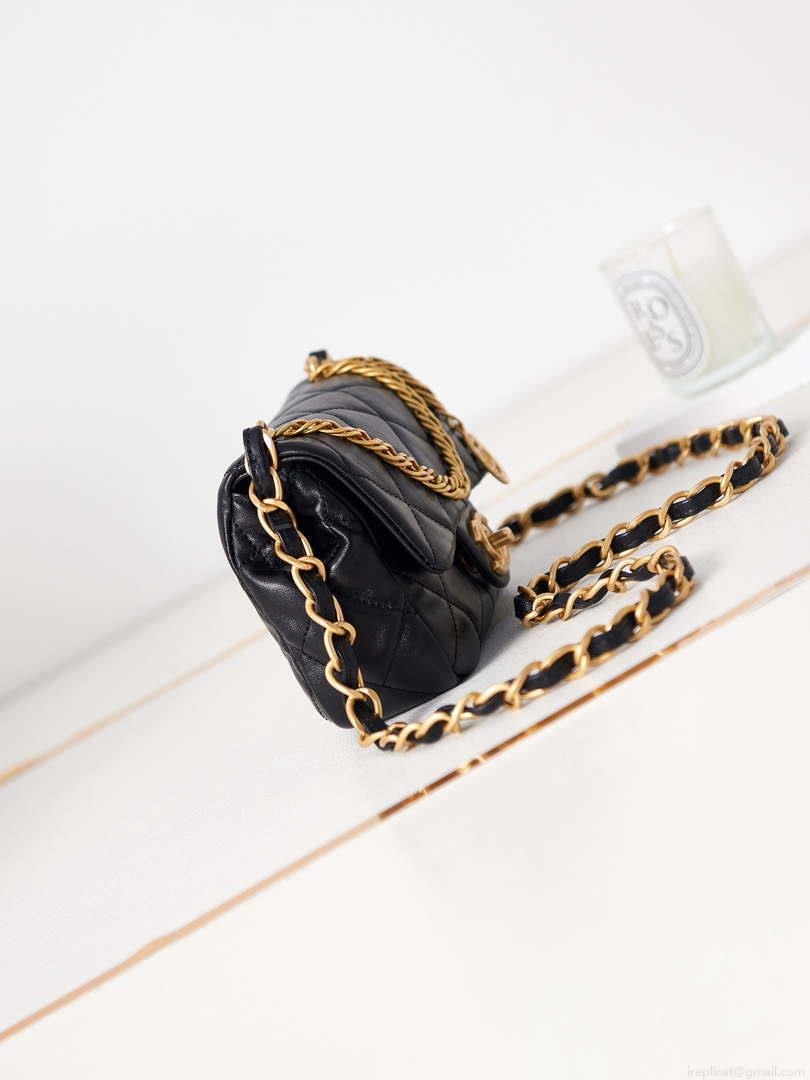 Chanel AS4012 Small Flap Lambskin Bag Black Gold
