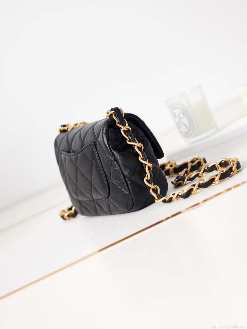 Chanel AS4012 Small Flap Lambskin Bag Black Gold