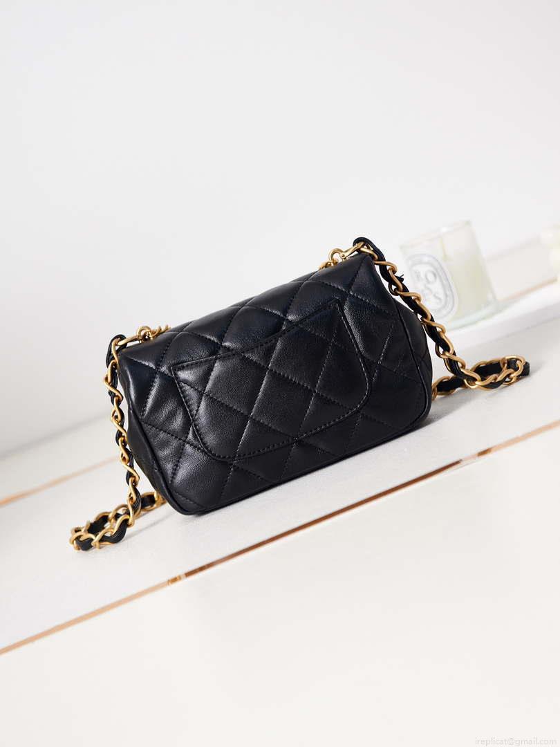 Chanel AS4012 Small Flap Lambskin Bag Black Gold