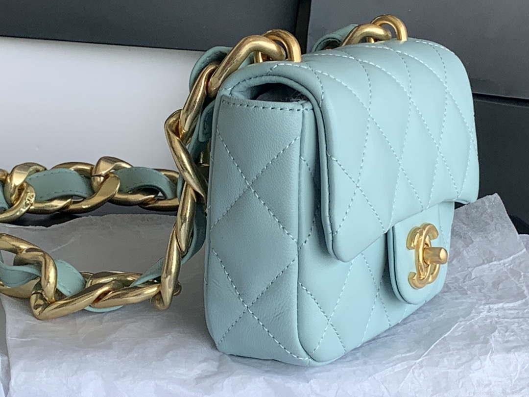 Chanel Mini Flap Bag Lambskin Gold-Tone Metal AS3213 Blue