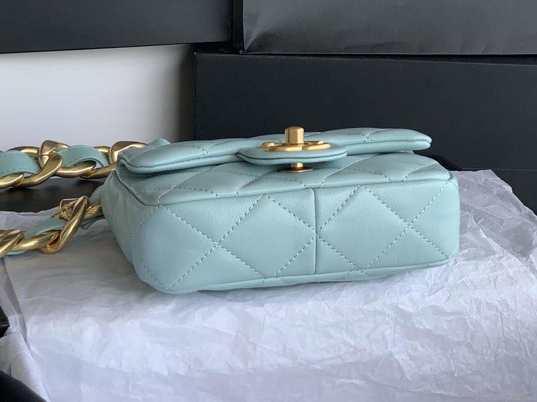 Chanel Mini Flap Bag Lambskin Gold-Tone Metal AS3213 Blue