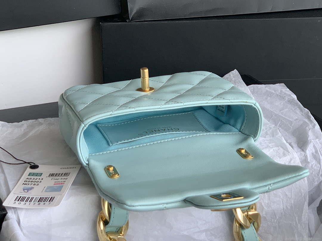 Chanel Mini Flap Bag Lambskin Gold-Tone Metal AS3213 Blue