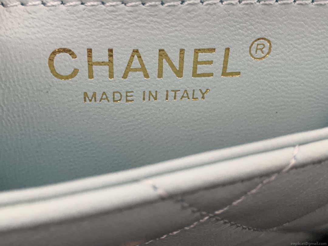 Chanel Mini Flap Bag Lambskin Gold-Tone Metal AS3213 Blue
