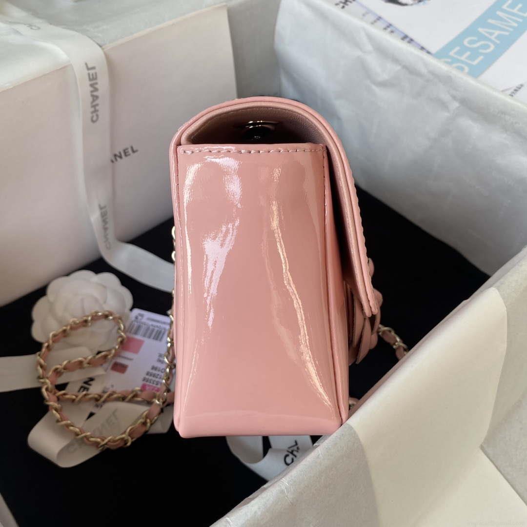 Chanel AS3356 Flap 23FW Patent leather Camellia Pink
