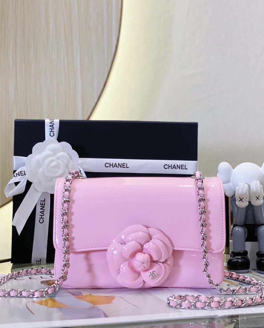 Chanel AS3356 Mini Flap 18cm Patent leather Camellia Pink