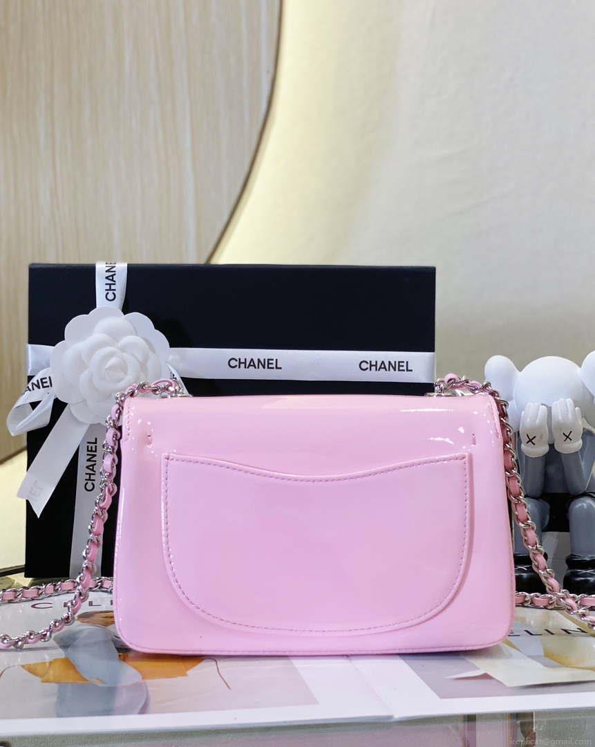Chanel AS3356 Mini Flap 18cm Patent leather Camellia Pink