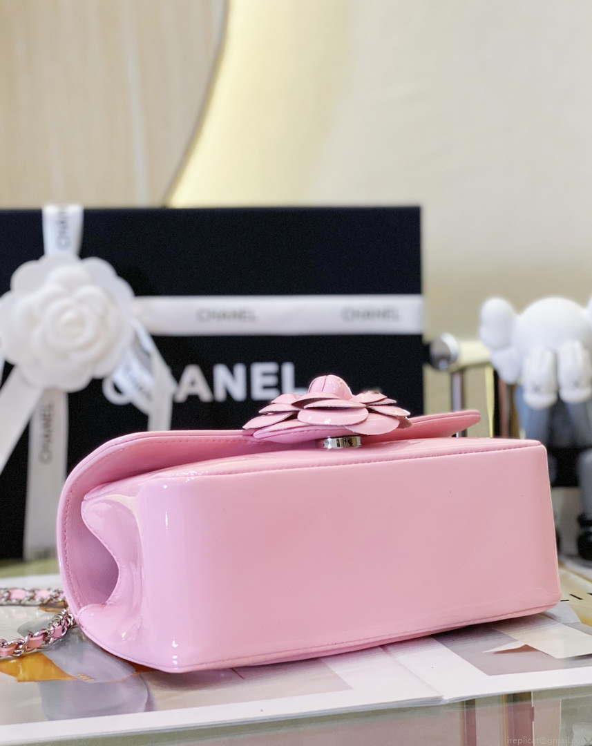 Chanel AS3356 Mini Flap 18cm Patent leather Camellia Pink