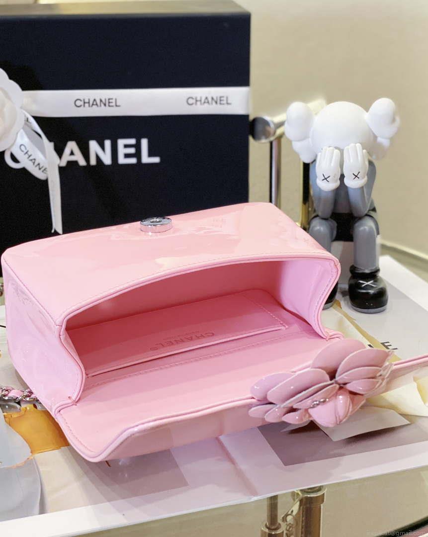 Chanel AS3356 Mini Flap 18cm Patent leather Camellia Pink