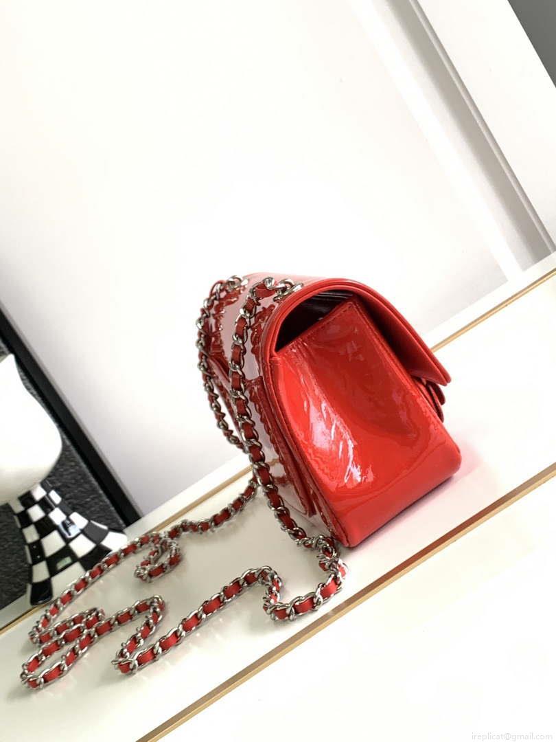Chanel AS3356 Mini Flap 18cm Patent leather Camellia Red