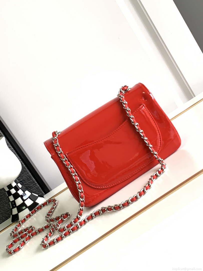 Chanel AS3356 Mini Flap 18cm Patent leather Camellia Red