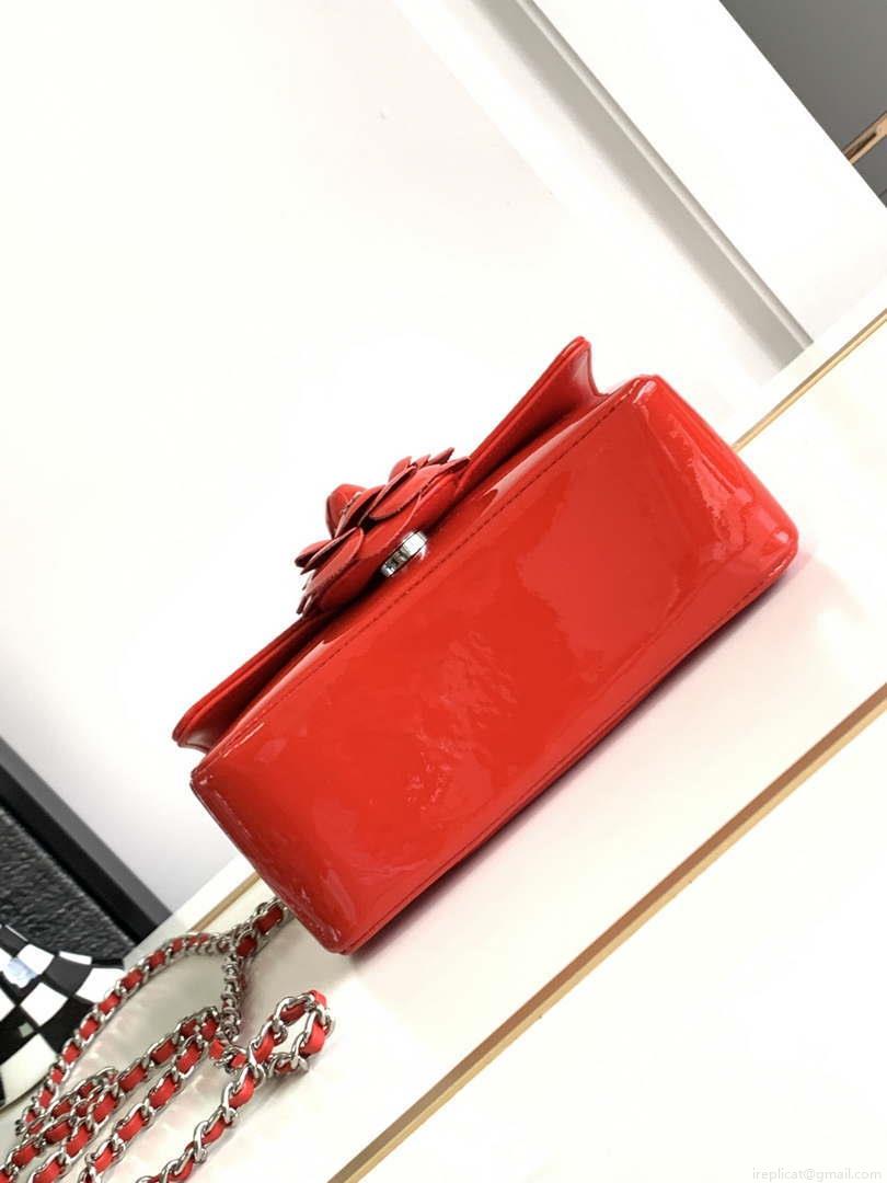 Chanel AS3356 Mini Flap 18cm Patent leather Camellia Red