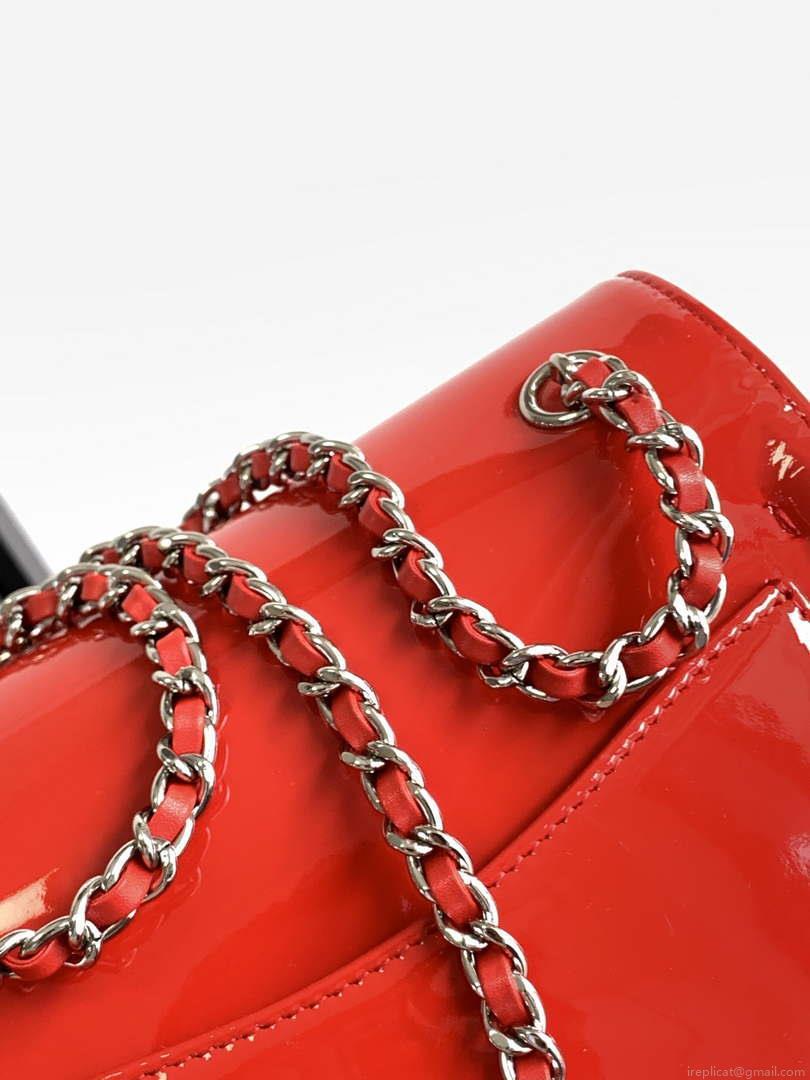 Chanel AS3356 Mini Flap 18cm Patent leather Camellia Red