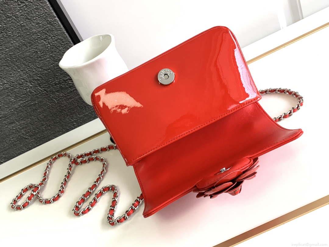 Chanel AS3356 Mini Flap 18cm Patent leather Camellia Red