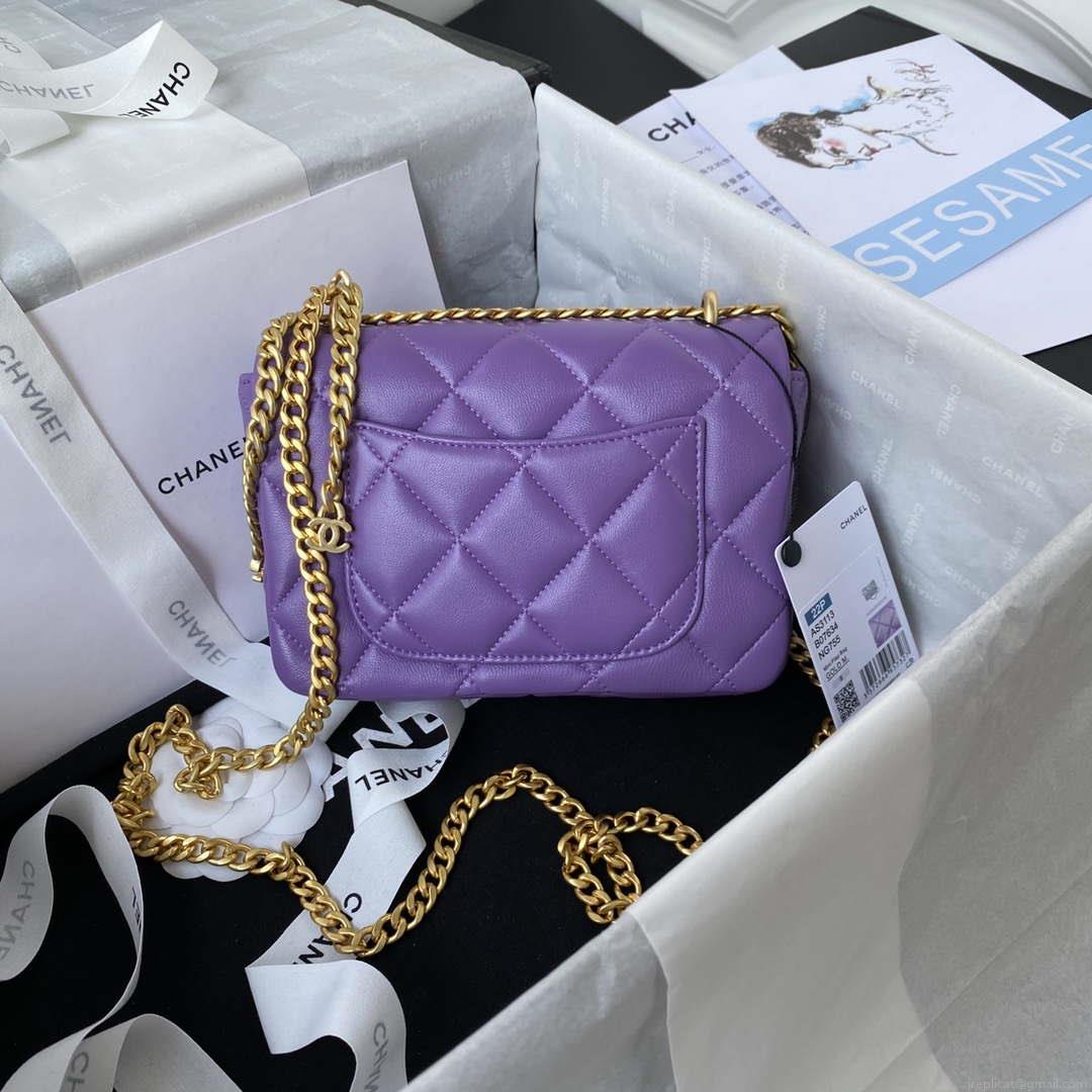 Chanel AS3113 Mini Flap Bag Lambskin Purple