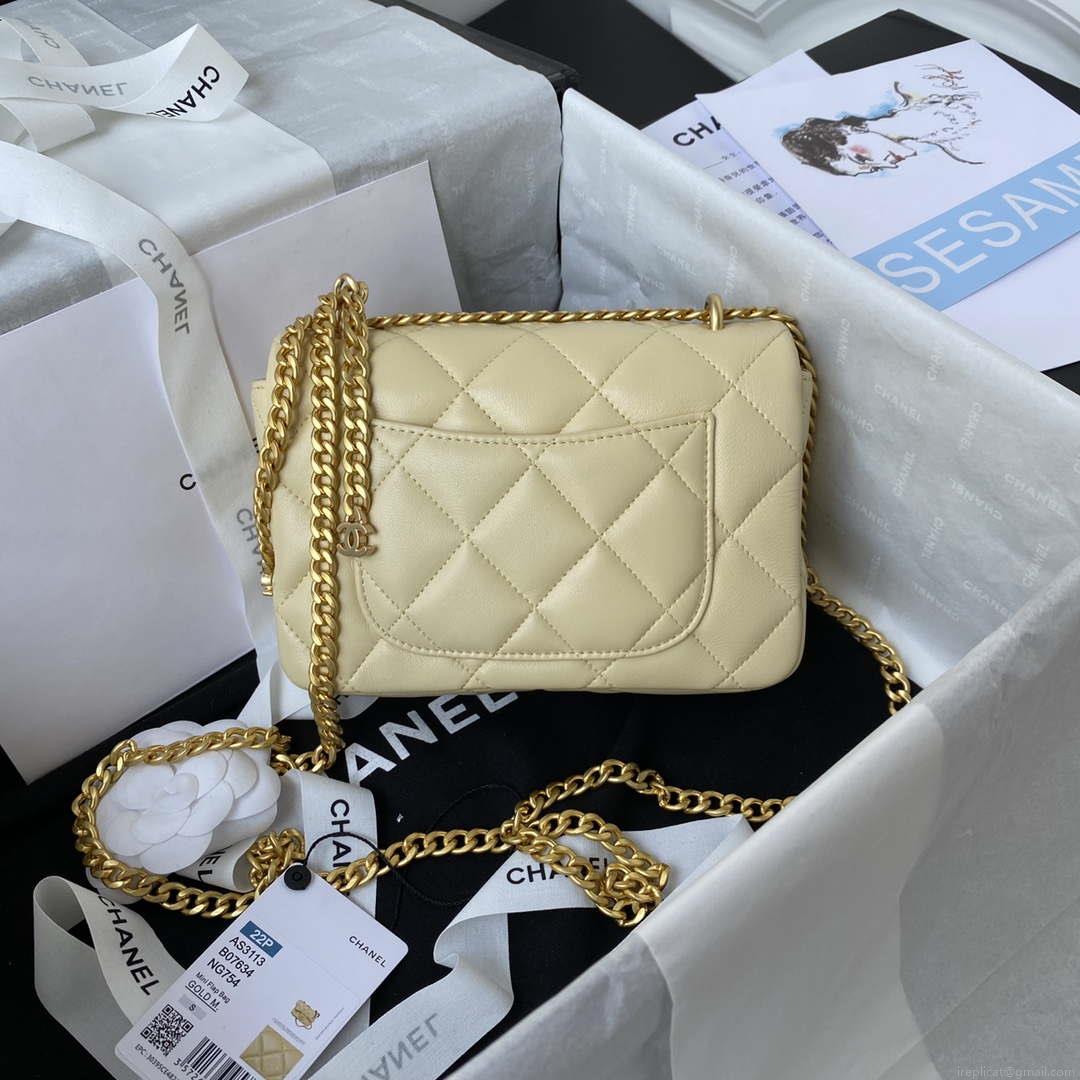 Chanel AS3113 Mini Flap Bag Lambskin Yellow