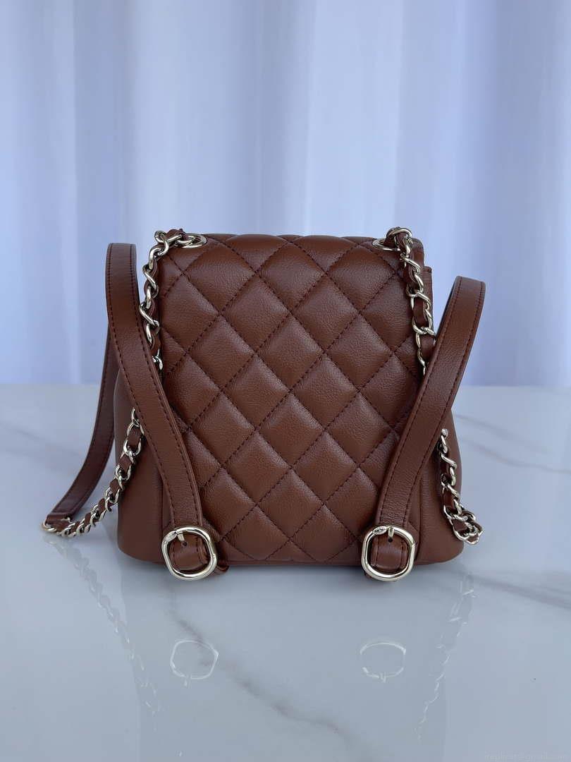 Chanel AS3860 Backpack Shiny Lambskin Gold Brown
