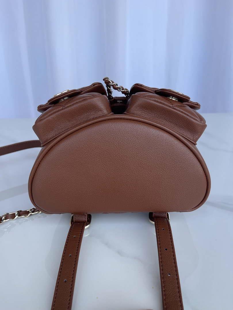 Chanel AS3860 Backpack Shiny Lambskin Gold Brown
