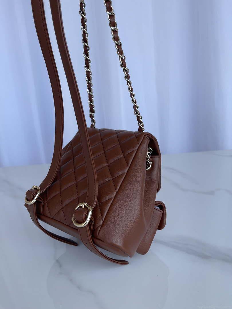 Chanel AS3860 Backpack Shiny Lambskin Gold Brown