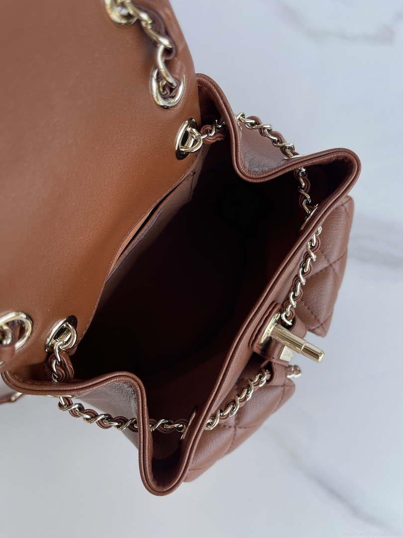 Chanel AS3860 Backpack Shiny Lambskin Gold Brown