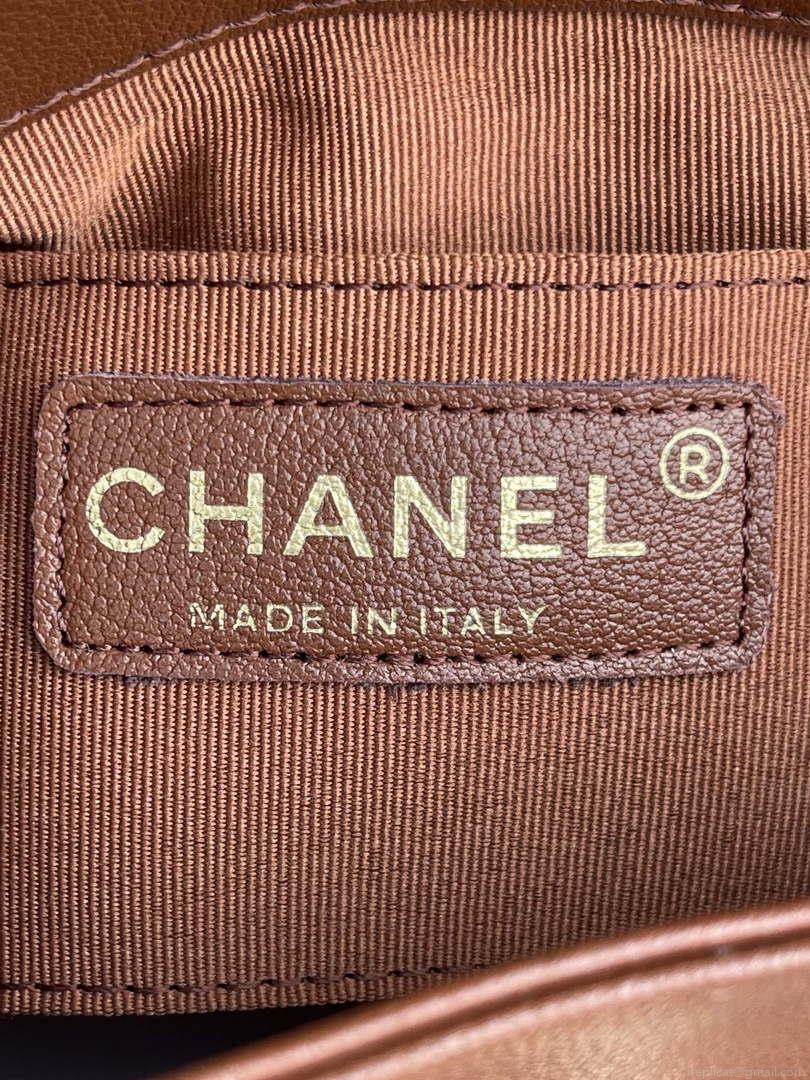 Chanel AS3860 Backpack Shiny Lambskin Gold Brown