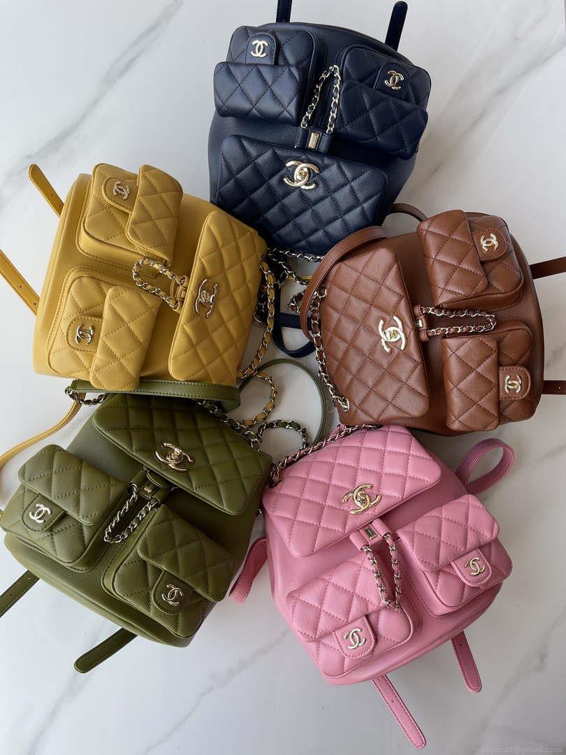 Chanel AS3860 Backpack Shiny Lambskin Gold Dark Green