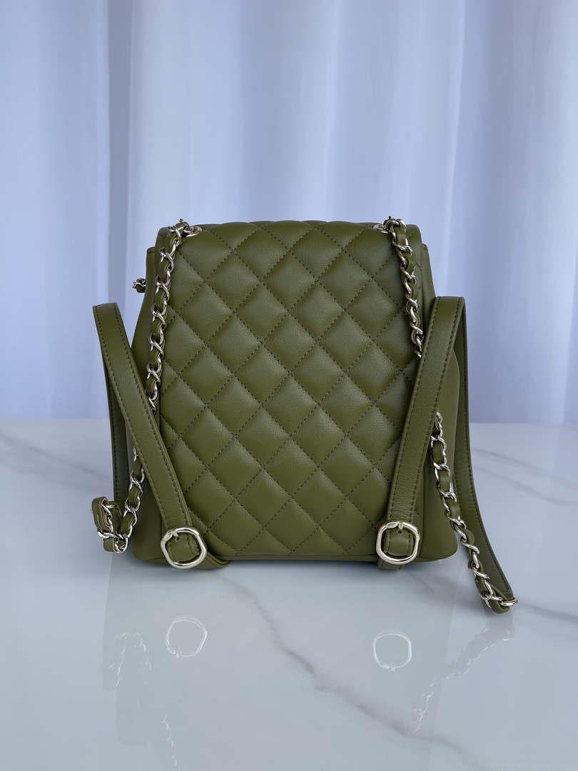 Chanel AS3860 Backpack Shiny Lambskin Gold Dark Green