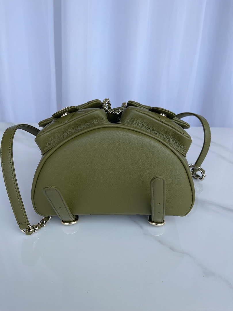 Chanel AS3860 Backpack Shiny Lambskin Gold Dark Green