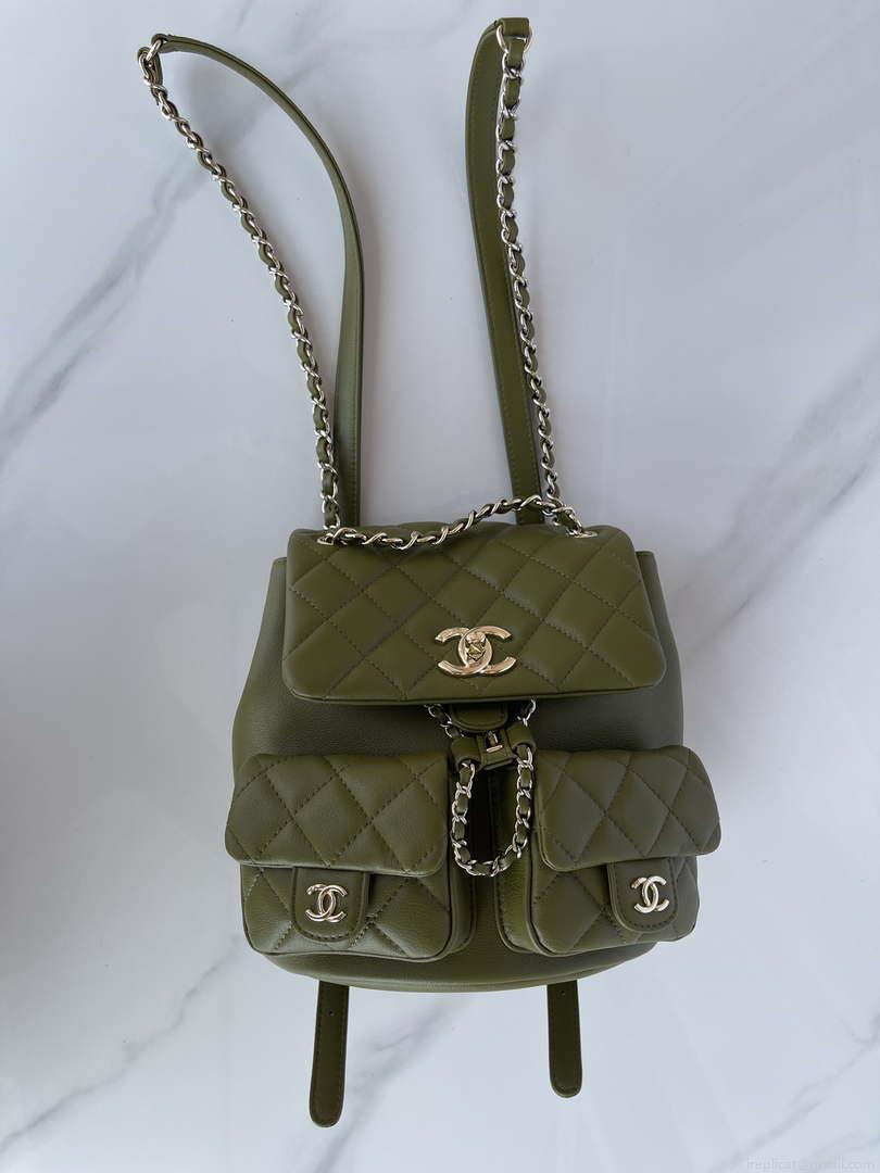 Chanel AS3860 Backpack Shiny Lambskin Gold Dark Green