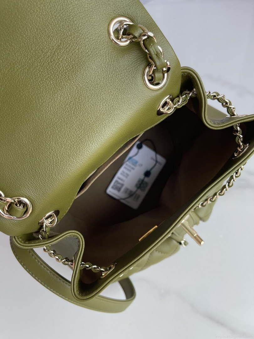Chanel AS3860 Backpack Shiny Lambskin Gold Dark Green