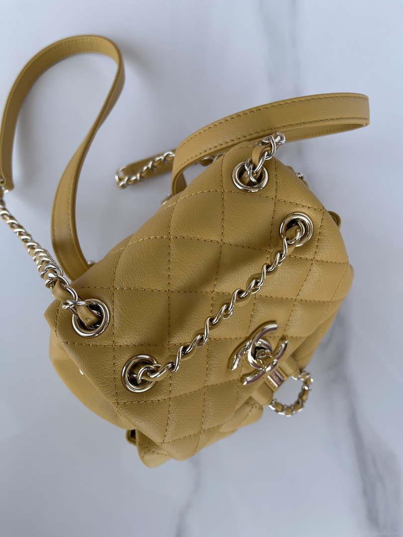 Chanel AS3860 Backpack Shiny Lambskin Gold Yellow