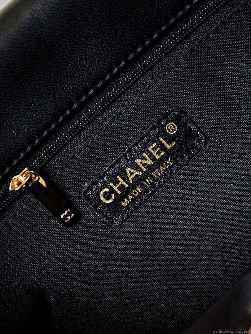 Chanel AS4245 Flap Bag Lambskin With Pearl & Metal Chain Black