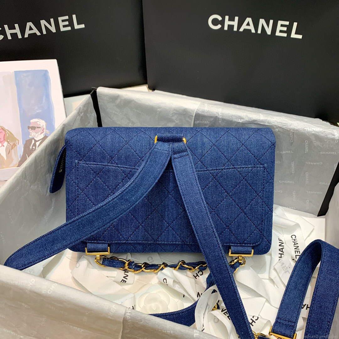 Chanel Medium Tweeds Fabrics leather backpack with Blue