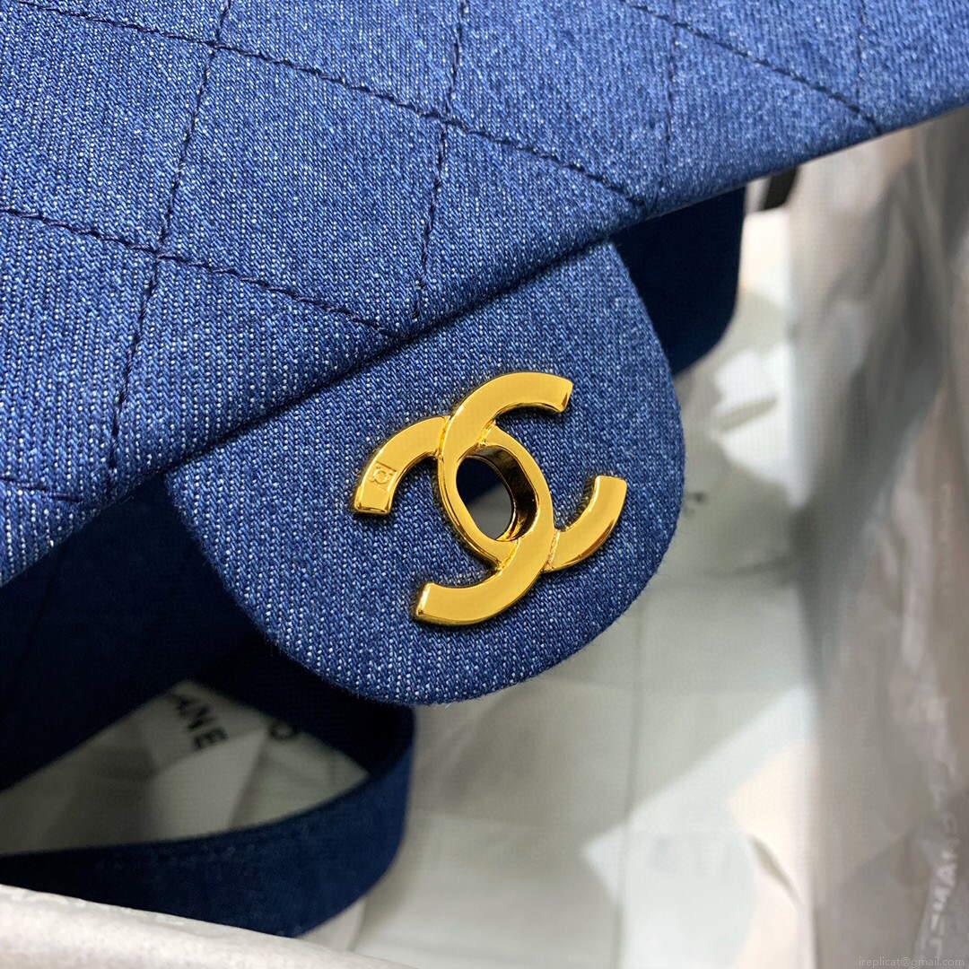 Chanel Medium Tweeds Fabrics leather backpack with Blue