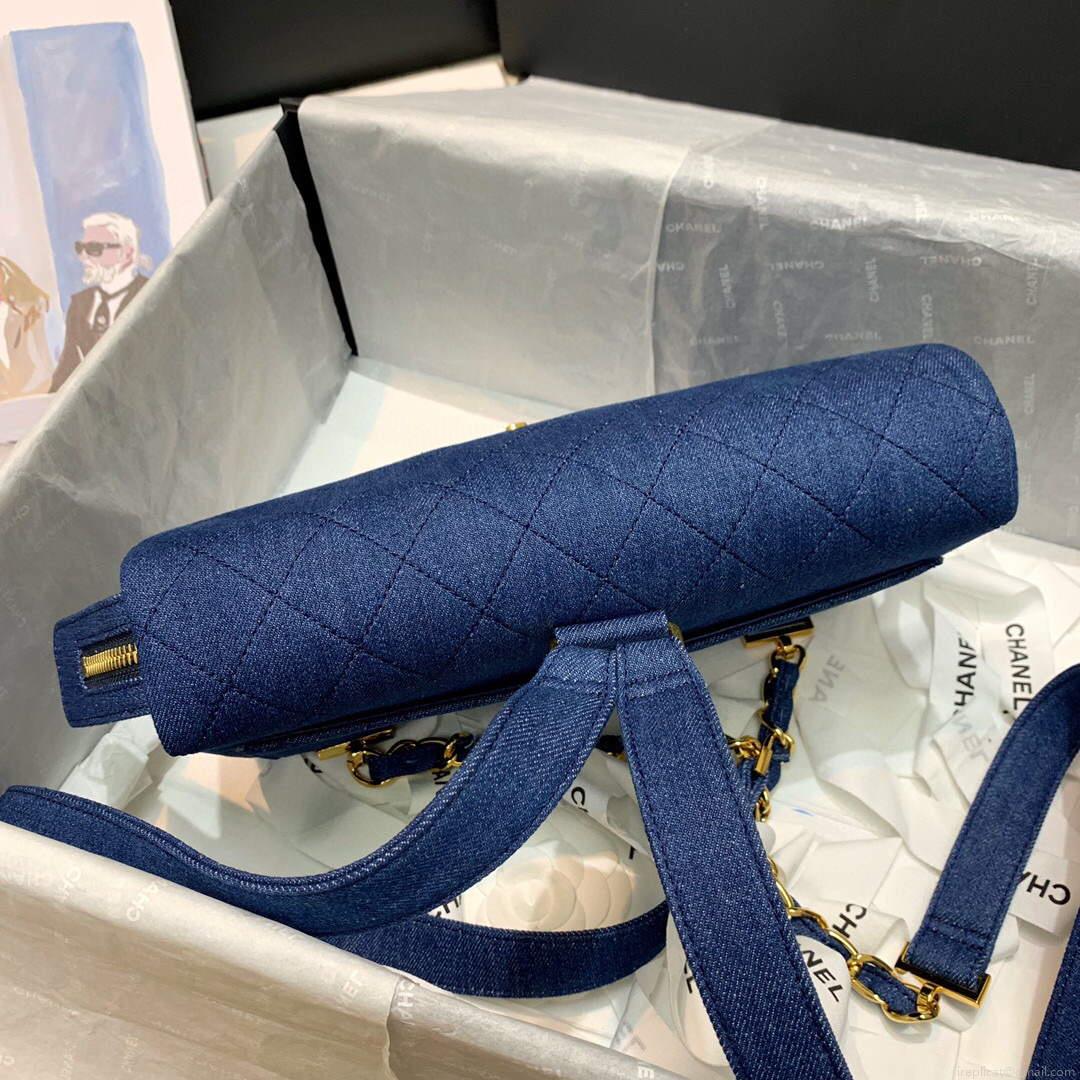 Chanel Medium Tweeds Fabrics leather backpack with Blue
