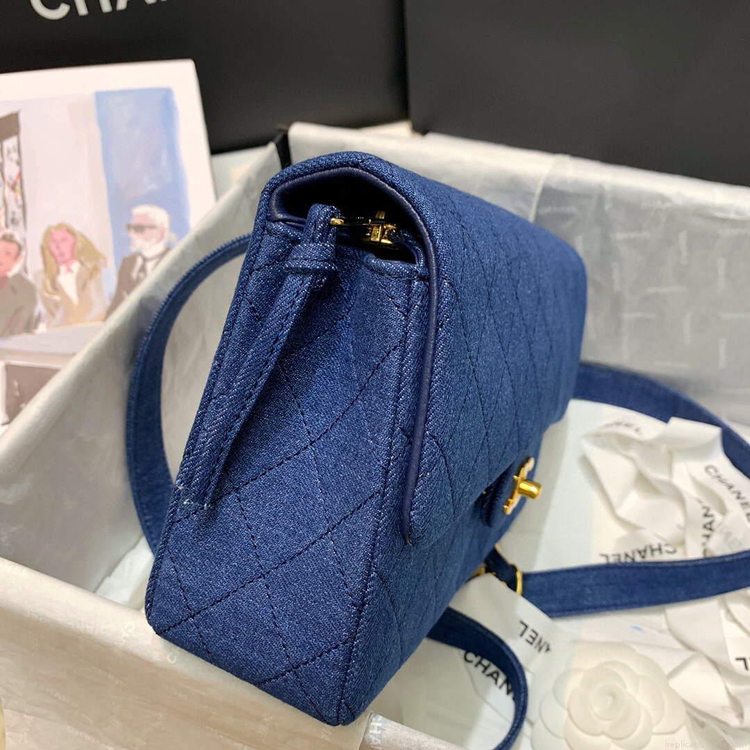 Chanel Medium Tweeds Fabrics leather backpack with Blue