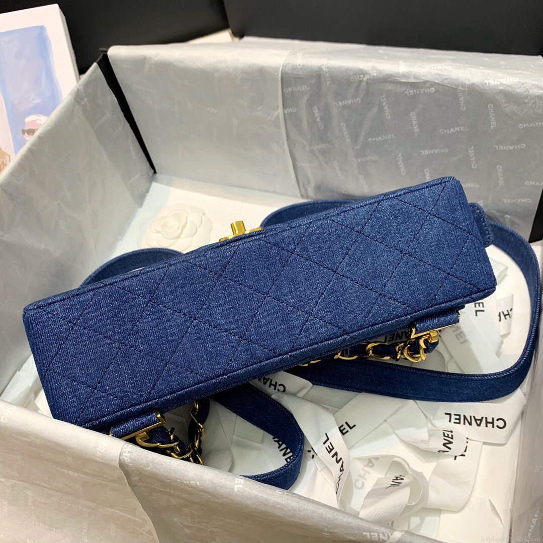 Chanel Medium Tweeds Fabrics leather backpack with Blue