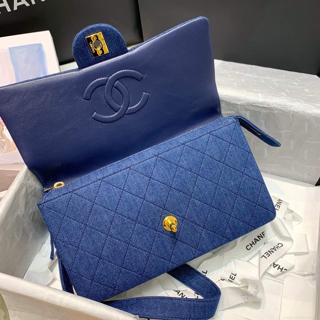 Chanel Medium Tweeds Fabrics leather backpack with Blue