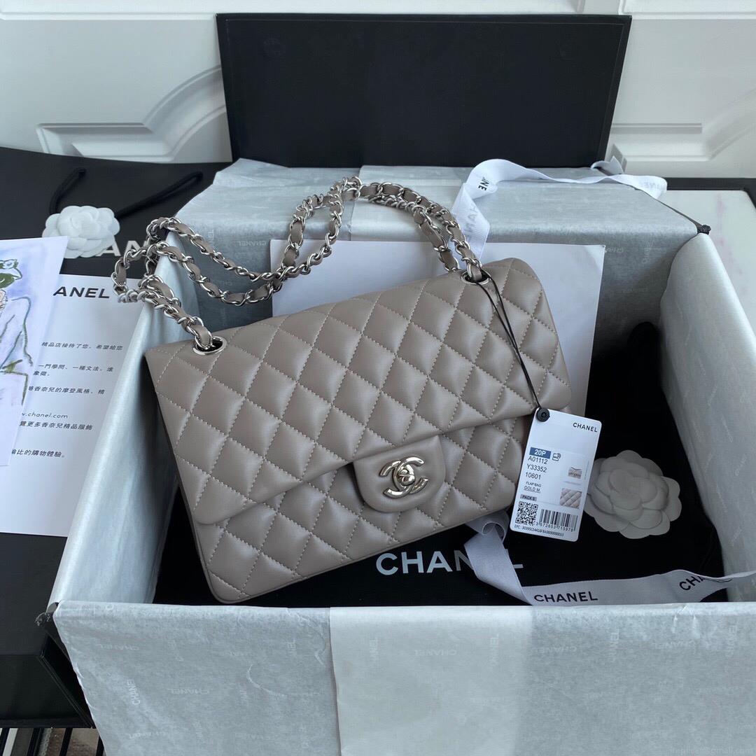 Chanel A01112 CF Quilted Classic Flap Bag in Grainy Lambskin Gray