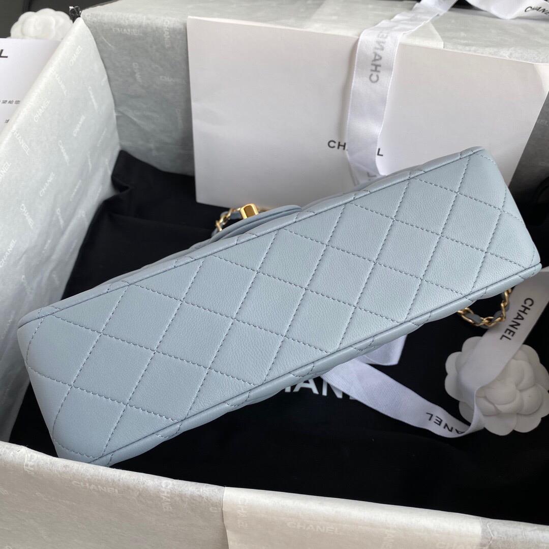 Chanel A01112 CF Quilted Classic Flap Bag in Grainy Lambskin Blue