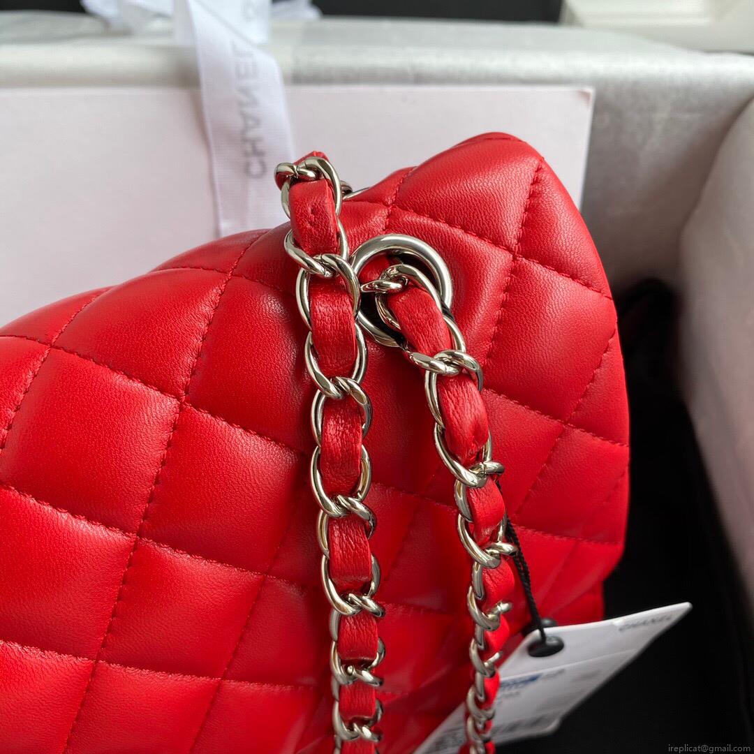 Chanel A01112 CF Quilted Classic Flap Bag in Grainy Lambskin Red