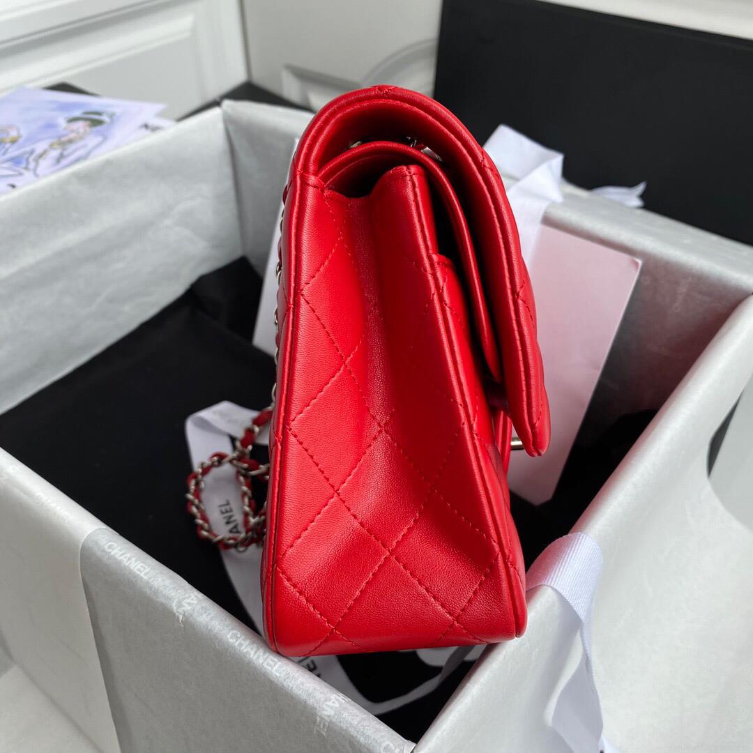 Chanel A01112 CF Quilted Classic Flap Bag in Grainy Lambskin Red