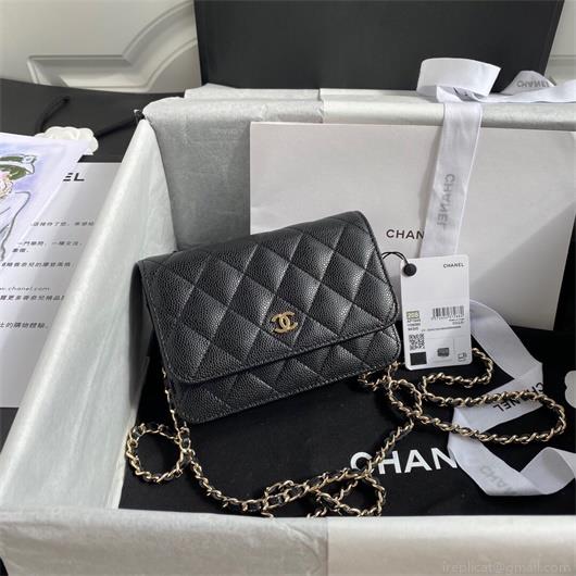 Chanel AP1649 Mini Wallet on Chain Grained Calfskin Black