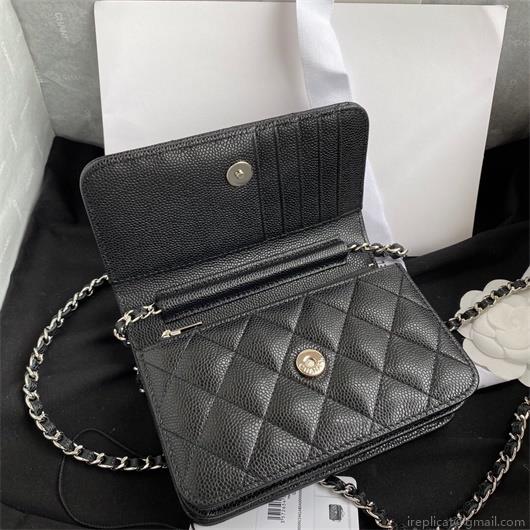 Chanel AP1649 Mini Wallet on Chain Grained Calfskin Black